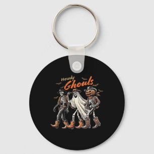 Howdy Ghouls Skeleton Cowboy Western Rodeo Hallowe Key Ring