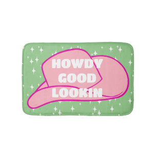 Howdy Good Lookin Rancher Cowboy Hat Green Dorm Bath Mat