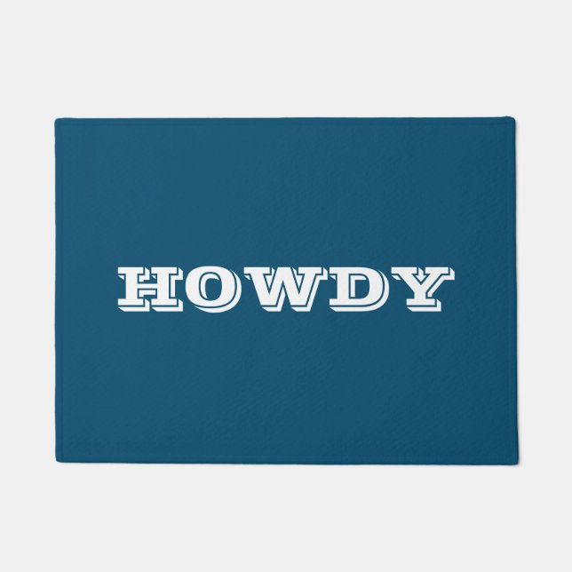 "Howdy" Greeting or Name, Ocean Blue Doormat (Front)