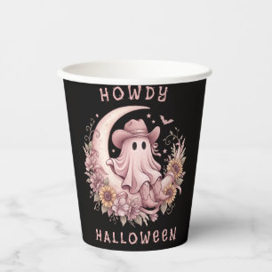 Howdy Halloween Boho Western Ghost on Moon Paper Cups