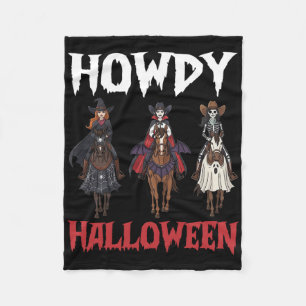 Howdy Halloween Cowgirls Riding Haunted Night Hors Fleece Blanket