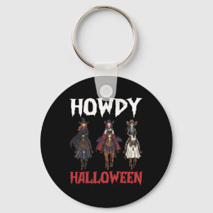 Howdy Halloween Cowgirls Riding Haunted Night Hors Key Ring