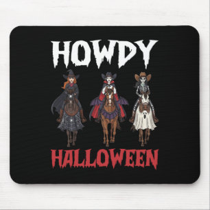 Howdy Halloween Cowgirls Riding Haunted Night Hors Mouse Pad