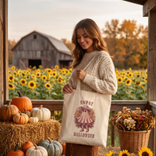 Howdy Halloween Pink Cowboy Ghost Tote Bag