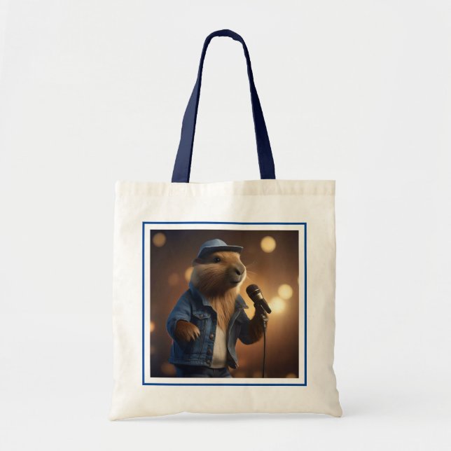 "Howdy Harmonics: The Denim-Clad Capybara Crooner" Tote Bag (Front)