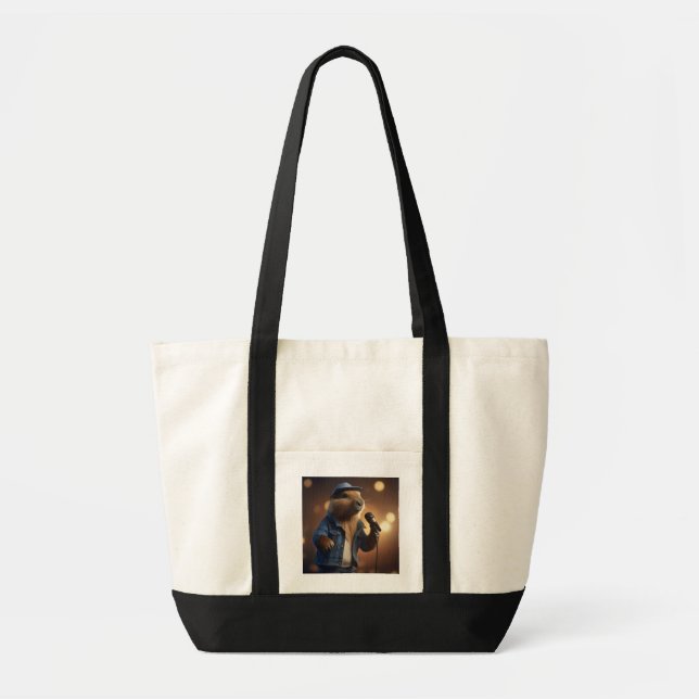 "Howdy Harmonics: The Denim-Clad Capybara Crooner" Tote Bag (Front)