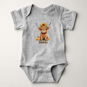 Howdy Highland Baby Cow Fall Pumpkin  Bodysuit