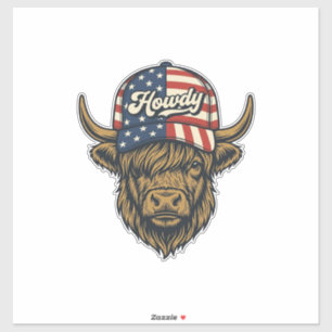 Howdy Highland Cow Patriotic Vintage Western Desig