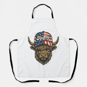 Howdy Highland Cow Patriotic Vintage Western Desig Apron