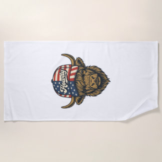 Howdy Highland Cow Patriotic Vintage Western Desig Beach Towel