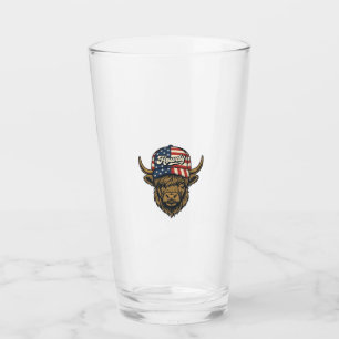Howdy Highland Cow Patriotic Vintage Western Desig Glass