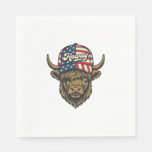Howdy Highland Cow Patriotic Vintage Western Desig Napkin