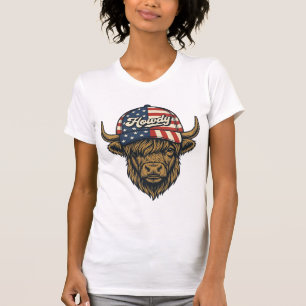 Howdy Highland Cow Patriotic Vintage Western Desig T-Shirt