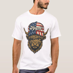 Howdy Highland Cow Patriotic Vintage Western Desig T-Shirt