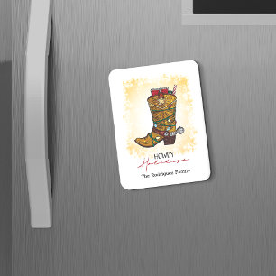 Howdy Holidays Christmas Lights Cowboy Boot Magnet