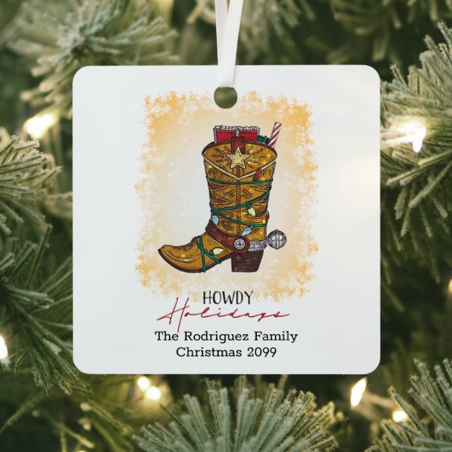 Howdy Holidays Christmas Lights Cowboy Boot Metal Tree Decoration (Insitu)