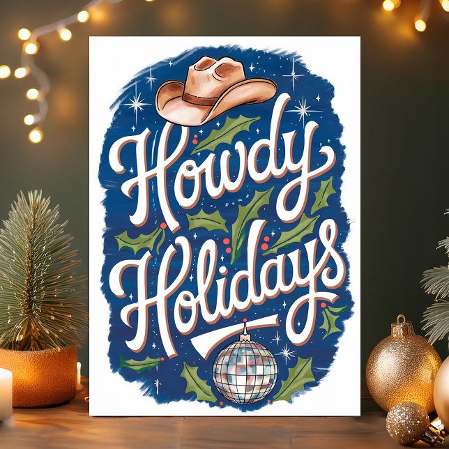 Howdy Holidays Cowboy Disco Ball Christmas Holiday Card (Creator Uploaded)