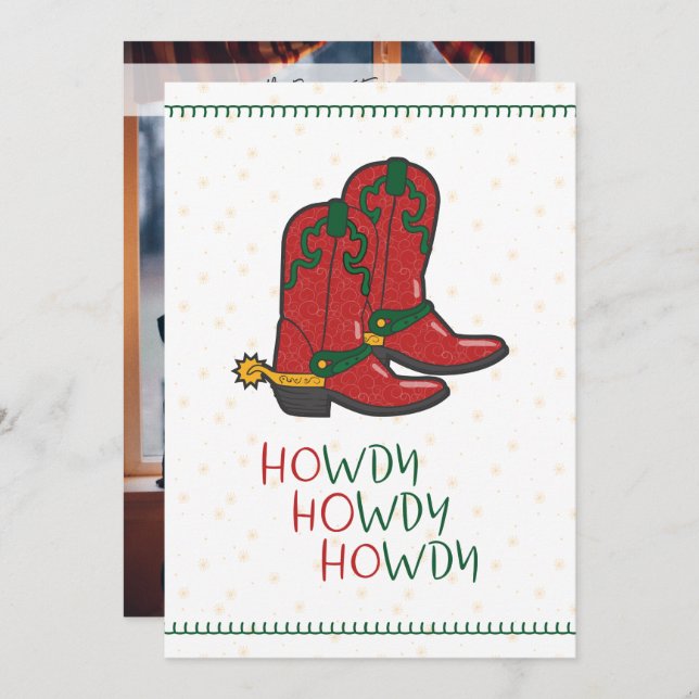 HOwdy HOwdy HOwdy Christmas Cowboy Boots Photo Holiday Card (Front/Back)