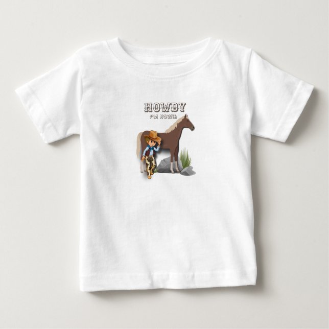Howdy howies first birthday animal print boys baby T-Shirt (Front)