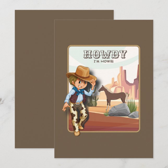 Howdy howies first birthday animal print invitatio invitation (Front/Back)