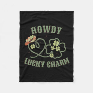 Howdy Lucky Charm Western St Patrick Day Shamrock Fleece Blanket