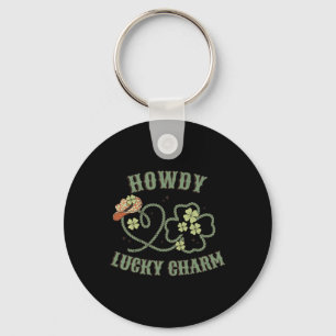 Howdy Lucky Charm Western St Patrick Day Shamrock Key Ring