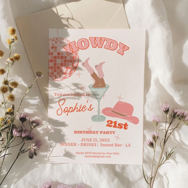 Howdy Martini 21st Birthday Cowgirl Invitation (Howdy Martini 21st Birthday Cowgirl Invitation)