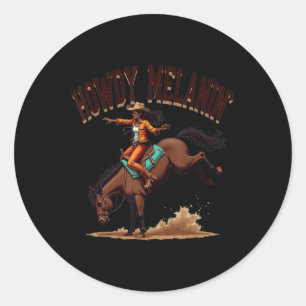 Howdy Melanin Black Cowgirl Western Rodeo Riding H Classic Round Sticker