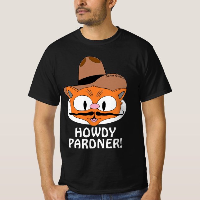 HOWDY PARDNER! Cowboy Moustache Cat T-Shirt (Front)