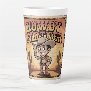 "Howdy Partner" Retro Cowboy Sunset Illustration Latte Mug