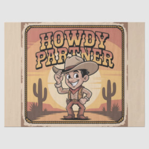 "Howdy Partner" Retro Cowboy Sunset Illustration Tissue Paper