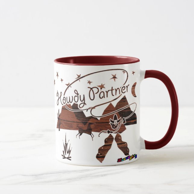 Howdy Partner - wood rustic mug (Right)