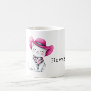 Howdy Pink Cowgirl Cat with a Hat Coffee Mug