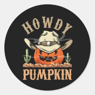Howdy Pumpkin Autumn Western Halloween Vintage Rod Classic Round Sticker