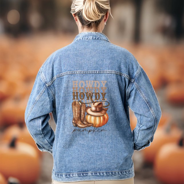 Howdy Pumpkin Cowgirl Western Denim Jacket (Howdy Pumpkin Cowgirl Western Denim Jacket)