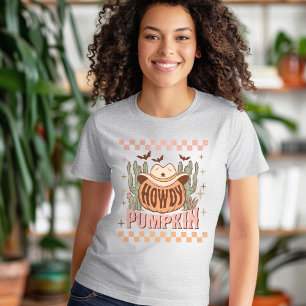 Howdy Pumpkin Halloween Retro Western Pink Orange T-Shirt