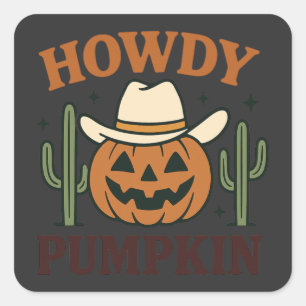 Howdy Pumpkin Retro Western Halloween Square Sticker
