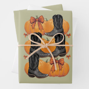 Howdy Pumpkin Western Fall Coquette Bow Cowgirl Wrapping Paper Sheet