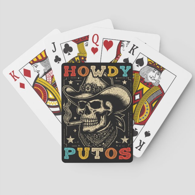 Howdy Putos Funny Skull Retro Vintage Playing Cards (Back)