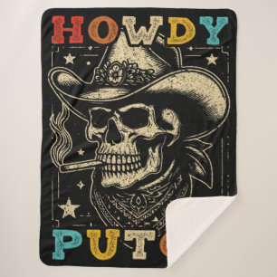Howdy Putos Funny Skull Retro Vintage Sherpa Blanket