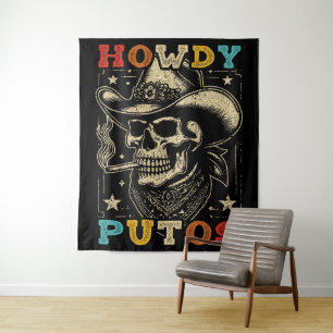 Howdy Putos Funny Skull Retro Vintage Tapestry