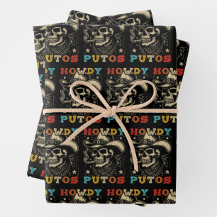 Howdy Putos Funny Skull Retro Vintage Wrapping Paper Sheet