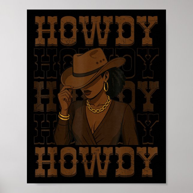 Howdy Retro Western Black Cowgirl Melanin Afro Wom Poster (Front)