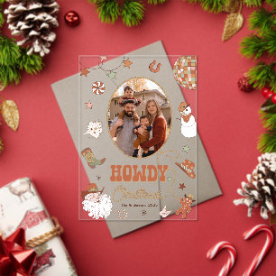 Howdy Retro Western Family Photo Christmas Card Acrylic Invitations