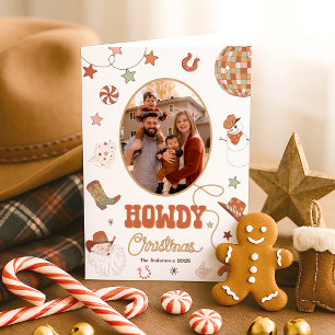 Howdy Retro Western Family Photo Christmas Holiday Card