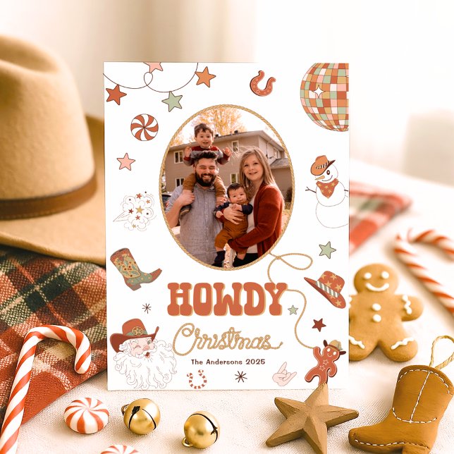 Howdy Retro Western Family Photo Christmas Holiday Card (Creator Uploaded)