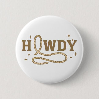 Howdy Retro Western Rope Typography 6 Cm Round Badge