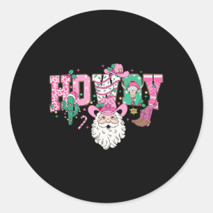 Howdy Santa Claus Pink Christmas Country Cowboy Sa Classic Round Sticker