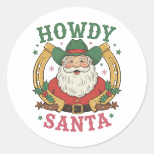 Howdy Santa Cowboy Christmas Retro Western Classic Round Sticker