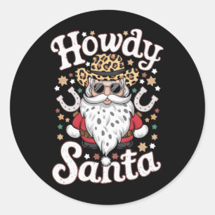 Howdy Santa Western Cowboy Rodeo Christmas Gift Classic Round Sticker